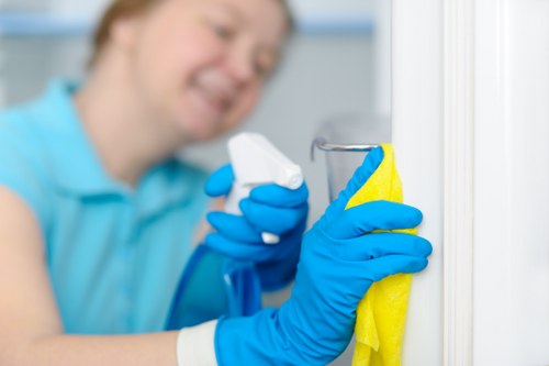 Technician performing detailed sofa cleaning service in Cudham