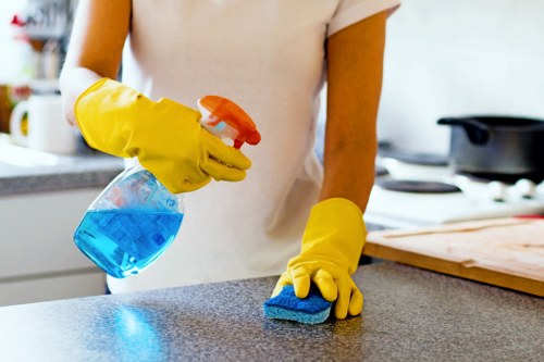 Professional carpet cleaners following health and safety procedures
